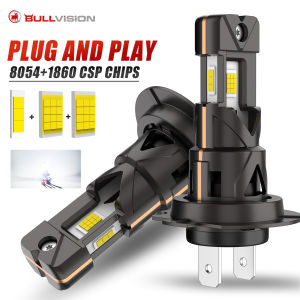Bullvision H7 Socket Base LED Car Headlight 300W High Power Turbo Bulb 6000K 3 Sides Chip Mini Led Light Wireless with Fan 12V