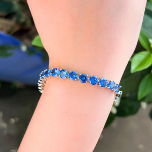 Sequito Charming phụ nữ trang sức đeo cổ tay Inlay màu xanh dây chuyền tròn Vòng đeo tay mạ bạc Ngày Valentine phụ kiện B385