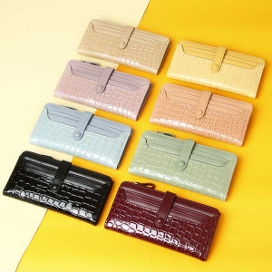 Womens Button Clip Purse Zip Purse Women Long Wallet Womens Multi-slot Purse Zip Dompet Wanita Dompet Panjang (W-025)