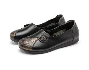 SHIPAILUO | Comfortable Leather Soft Bottom Flat Shoes For Women Anti-Slip Spring Autumn Casual Round Toe Low Heel Fashionable Butterfly Knot