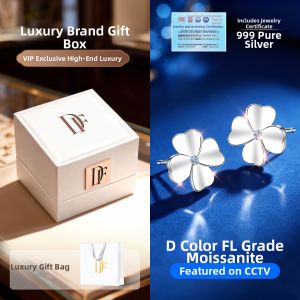 East Beauty | Sterling Silver Moissanite Four Leaf Clover Necklace Earrings Set