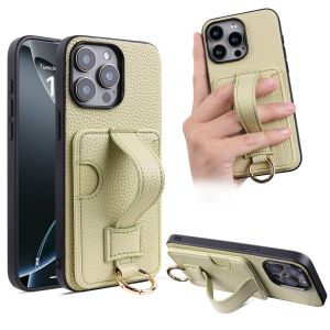 High End TPU + หนัง PU สีเขียวสําหรับ iPhone 11 13 12 14 15 16e Pro Max แฟชั่นสายรัดข้อมือแหวน Grip Card Holder กระเป๋าสตางค์แขน