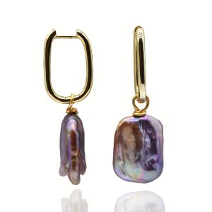 Real Purple Pearl Earrings Rectangular Natural Freshwater Baroque Pearl Earrings Vintage Ear Clips Easy To Wear