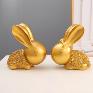 2 ชิ้น ตกแต่งห้อง โมเดลกระต่ายคู่สีทอง การตกแต่งบ้าน ถุงกระต่ายตก แต่งโต๊ะตก และห้องนอนตก บรรจุคุณปลอดภัย สวยงามตก