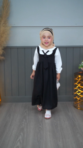 ชุดกระโปรงเด็กผู้หญิง ซิปหลัง ดีเทลเนคไทด์ สไตล์ทูโทน เหมาะสมกับวัยเนื้อผ้าสลาฟ GC42วาริสมุสลิม