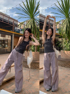 Light Purple Loose Drawstring Pants for Summer Casual Sports