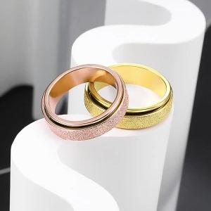 Rose Gold Stainless Steel Anxiety Ring Women Men Fidgets Spinner Rings Engagement Bands Silver Color Fashion Jewelry 8/6mm