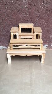 MAISAKPHRAE  โต๊ะหมู่บูชา ไม้สักแท้ หมู่ 5 หน้า 4 กว้าง 34 ซม. ยาว 48 ซม. สูง 43 ซม. (ทั้งชุดรวมฐาน) ไม่ทำสี