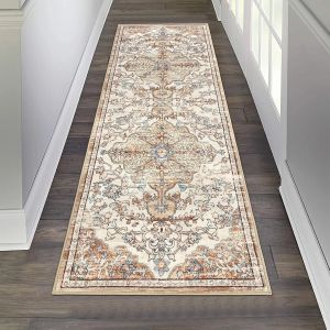 VIKAMA Bohemian Corridor Carpet Machine Washable Easy-to-Clean Floor Mat for Kitchen Bedroom Laundry Room Carpet Home Decor