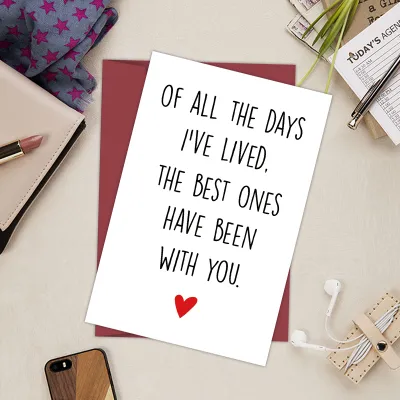 1PC Romantic Anniversary Card for Him HerBirthday Love Greeting CardOf All The Days I’ve Lived The Best One Have Been With You