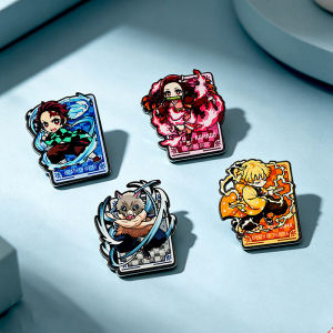 Miniso | 4Pcs/Set Demon Slayer Enamel Pins Kimetsu No Yaiba Tanjiro Nezuko Zenitsu Inosuke Metal Brooch Badge Anime Lapel Pin