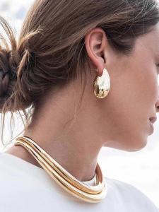 Thickened Gold Plated Oval Shiny Silver Gold Earrings Fashionable Elegant Design Waterdrop Ear Jewelry Alloy Silver Plating