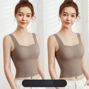 Miiow | Womens Integrated Slim Vest Underwear With Chest Pad Cup One-piece Strap Summer Thin Base Layer Bra Top Can Be Worn Outside