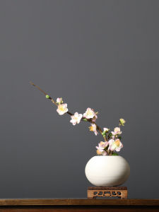 Chinese Style Artificial Plum Blossom Chrysanthemum Silk Flower Pottery Vase Living Room Desktop Decoration Floral Artistry
