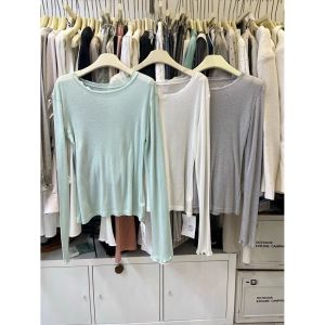 Áo Thun Cotton Modal Dài Tay Cổ Tròn Phong Cách Hàn Quốc Dành Cho Nữ Màu Xanh Menthol Mỏng Nhẹ Thoáng Khí Mặc Nhiều Lớp Thon Gọn