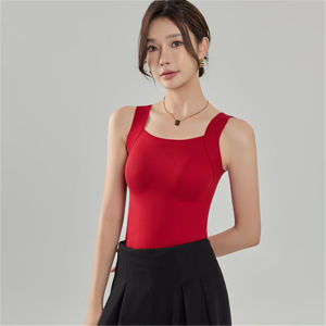 ZISU | Womens Vest With Chest Pad Strap Spring Autumn Outerwear Beautiful Back Bra Integrated Underwear Square Collar Base Shirt