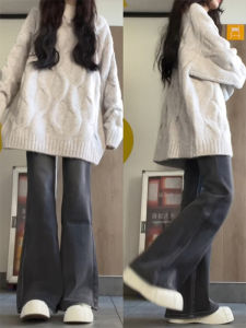 สูง เอว ขากว้าง กางเกงยีนส์ ผู้หญิง ฤดูใบไม้ผลิ ฤดูใบไม้ร่วง พรางหุ่น หลวม พอดีสบายตรง กางเกงขายาว สีเทาเข้ม เดนิม