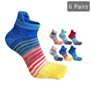 1/6 Pairs 5 Finger Socks Colorful Boat Man Cotton Striped Fashion Vibrant Skateboard No Show Toe Happy Sport Ankle Fitness Socks