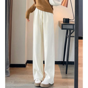 Slim High-Waisted Flannel Trousers Wide Legs