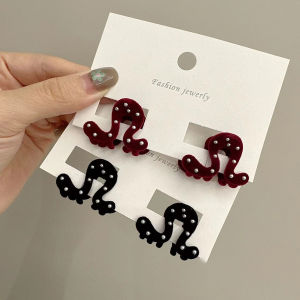 Red Velvet Geometric Small Clip Pearl Dot Side Bangs Clip Princess Head Top Clip Winter Festival Womens Hair Accessories