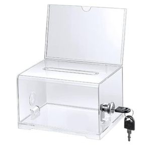 1 Pack Donation Box Acrylic Donation Box Donation Box with Lock Clear Ballot Box with Sign Holder Suggestion Box for Fundraising