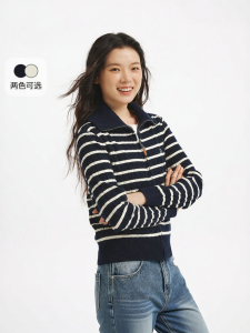 Hotwind | Striped Zip-front Knit Sweater