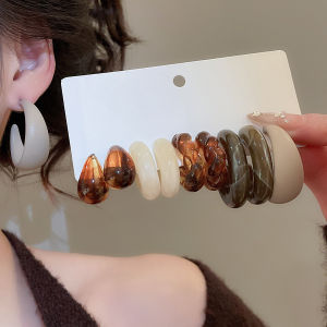 6/10/12 Pcs C-shaped Acrylic Stud Earrings for Women Vintage Casual Water Drop Heart Nail Earring Trendy Jewelry Sets K