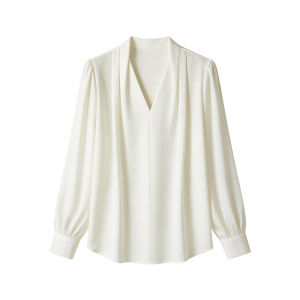 PIAOYA | French Style Satin Shirt Slim Fitting V-Neck