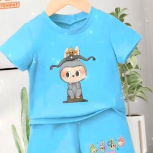 Setelan anak Cewek dan Cowok usia 1-10 tahun bergambar Labubu Alien bahan Babyterry Terbaru