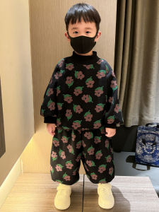 Thickened Fleece Childrens Two-Piece Set Baby Boy Winter Warm Sweatshirt Cotton Polyester Blend Sport Style Autumn Winter Wear