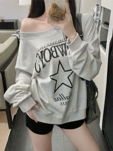 เสื้อสเวตเตอร์คอกลมแขนยาวพิมพ์ลายตัวอักษรสไตล์อเมริกันย้อนยุคสำหรับผู้หญิงในช่วงต้นฤดูใบไม้ร่วง ทรงหลวมๆ สไตล์ลำลอง เสื้อผ้าทำงาน