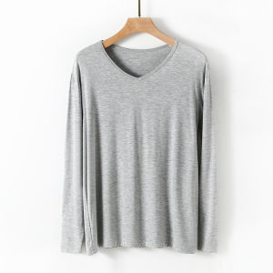 Men Thin Modal Bottoming Shirt Spring & Fall Extra Large Pure Color Inner Wear Long Sleeve T-shirt Loose Pajamas Tops