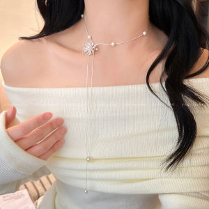 Romantic Firework Pearl Necklace Long Sweater Chain Womens Design Pullable Fashion Accessory Korean Style Jewelry