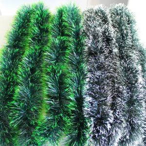 【Hibeautylife】200cm Christmas Decoration Ribbon Garland Madder Pull Flower Strips Xmas Tree Ornaments Green White Cane Tinsel Party Supplies