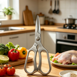 WILDMOK Multifunctional Poultry Shears Round Arc Full Stainless Steel Heavy‑Duty  Kitchen Food Scissors For Chicken Bone Cutting