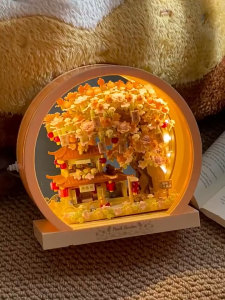 Cosmetic Mirror Cherry Blossom Flowers Bricks Toys Building Block Frame Assembly Toys Ornament