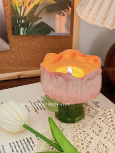 Handmade Tulip Aromatherapy Candle Cute Bedroom Gifts for Women Long Lasting Sleep Aid Birthday Present Home Decor Ceramic Shell