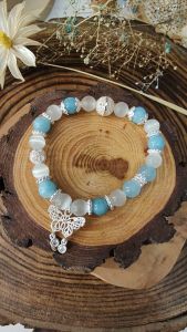 Ready Stock SG - Silver Aquamarine Cat-eye Chalcedony Crystal Bracelet Handmade Natural Healing Crystal Bracelets