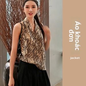 YUEZHONGWEI | Áo Thun In Họa Tiết Vòng Cổ Pháp Không Tay
