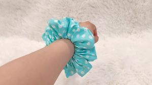 Scrunchy Aqua Blue White Polka Dots - Large