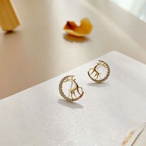 Milu Deer Stud Earring S925 Sterling Silver Plated with 14k Gold Simple & Exquisite Christmas
