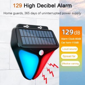 Seville Outdoor Solar Alarms Lights 4 Modes Human Body Sensing Sound And Light Warning Wall Light Garden Orchard Warning Security System
