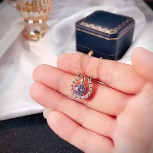 Huitan Luxury Gold Color Women Necklace Creative U Shaped Design Pendant Wedding Party Fashion Cubic Zirconia Jewelry Drop Ship