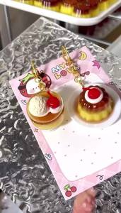 Pudding Snack Keychain Cold Drink for Women Bag Small Pudding Pendant Accessories Cherry Pudding Cute Caramel Key Chain Decor
