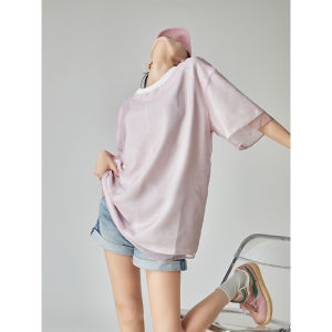 XIAODADEHUA | Pink Two-Piece Lacy Sheer T-Shirt