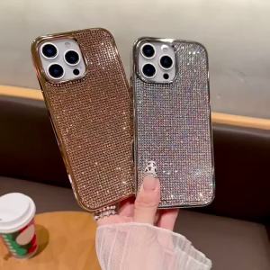 Luxury Plating Glitter Solid Color Rhinestone Phone Case For iPhone 17 Air 16 15 14 13 12 11 Pro Max Shockproof Protective Cover