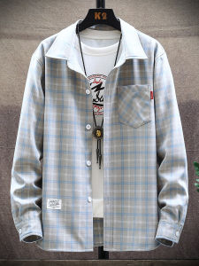 Spring and Autumn Stripes Gingham Shirt Mens Autumn Tops Boys Autumn Clothing Shirt Clothes Men Autumn Casual Outwear