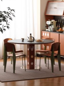 Modern Simple Luxury Rock Board Dining Table And Chairs Combination Solid Wood round Dinner Table for Living Room Small Apartment