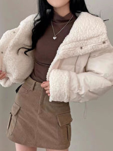 Lamb Fur Doll Collar Cotton Coat Jacket Womens Fall and Winter Fancy Heattech Double-Sided Wear Short Stand-up Collar Cotton-Padded Clothes Tops Fashion