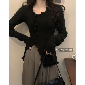 เสื้อเชิ้ตถักแขนยาวสั้นฤดูหนาวสำหรับผู้หญิง 2025 เสื้อชั้นในทรงเข้ารูปแบบเกาหลี สไตล์สายเดี่ยว ผ้าฝ้ายผสมโพลีเอสเตอร์